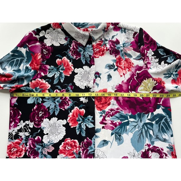Chico's Mixed Print Bold Dark Floral Button Up Tunic Top Womens 3 US 16 /18 - Picture 6 of 10